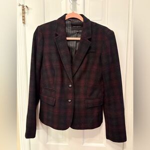 Banana Republic Women's Black and burgundy   Plaid Blazer